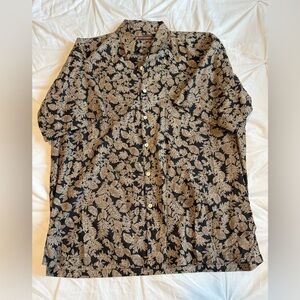 Tori Richard Black & Tan Leaf-Print Short-Sleeve Button-Up Shirt
